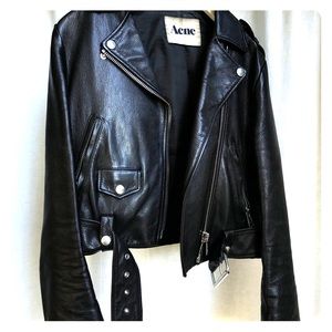 Acne mock size 36 leather jacket black